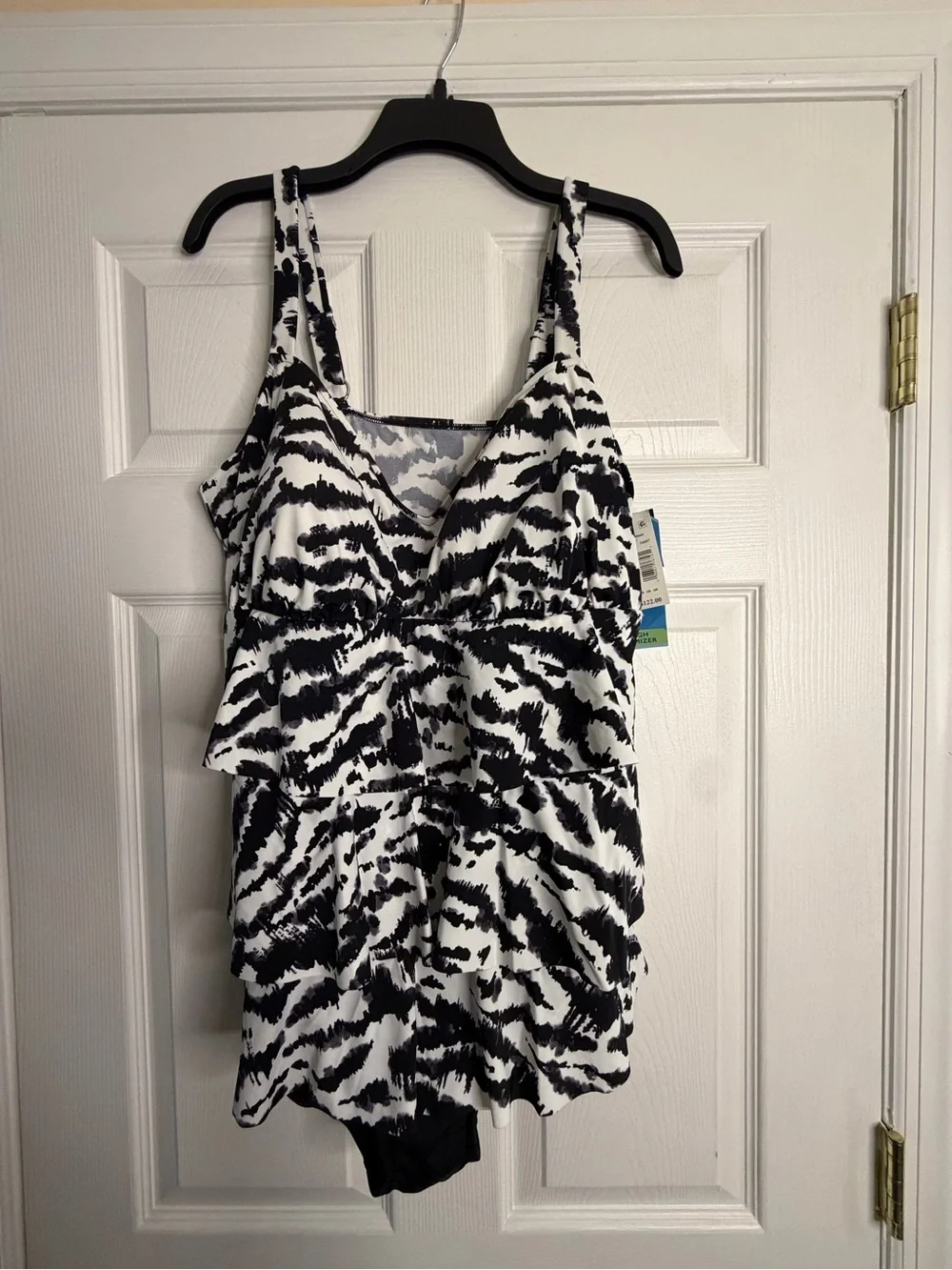 Swim Solutions Fauxkini Swim Dress Black White Animal Print Tummy Control 18W - Picture 2 of 7